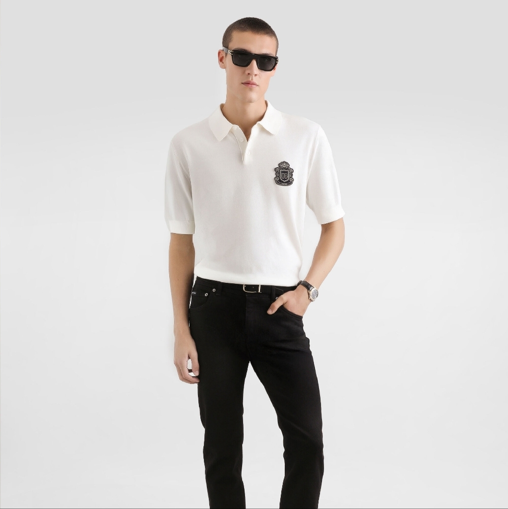Genuine Dolce & Gabbana White Crested Polo Shirt L